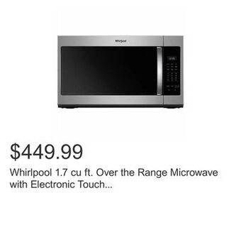 Costco Whirlpool 1.7 cu ft. over the range microwave with electronic touch controls - 300 cfm offer