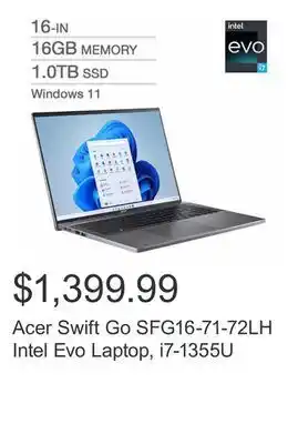 Costco Acer swift go sfg16-71-72lh intel evo laptop, i7-1355u offer