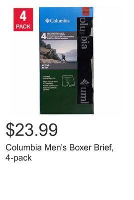 Costco Columbia men's boxer brief, 4-pack offer