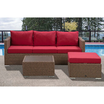 Best Buy Deckster 3-piece patio conversation set - brown wicker/red cushions offer