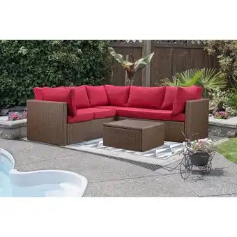 Best Buy Veranda 3-piece patio sectional - brown wicker/red cushions offer