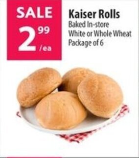 Co-op Kaiser Rolls Baked In-store White or Whole Wheat Package of 6 offer