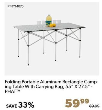 Shopper+ Folding portable aluminum rectangle camp- ing table with carrying bag, 55 x 27.5 - phat offer