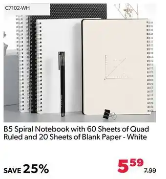 Shopper+ B5 spiral notebook with 60 sheets of quad ruled and 20 sheets of blank paper - white offer