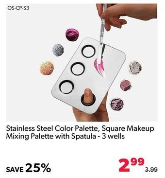 Shopper+ Stainless steel color palette, square makeup mixing palette with spatula - 3 wells offer