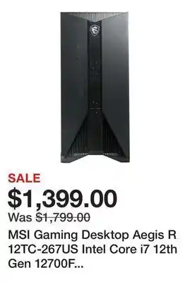 Newegg Msi gaming desktop aegis r 12tc-267us intel core i7 12th gen 12700f (2.10ghz) 16gb ddr4 1 tb pcie ssd nvidia geforce rtx 3060 offer