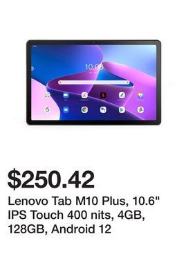 Newegg Lenovo tab m10 plus, 10.6 ips touch 400 nits, 4gb, 128gb, android 12 offer