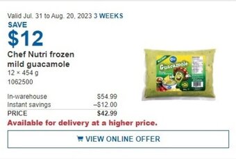 Costco Chef Nutri frozen mild guacamole offer