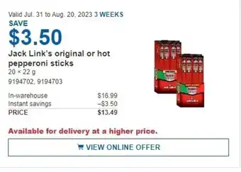 Costco Jack Link's original or hot pepperoni sticks offer