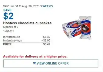 Costco Hostess chocolate cupcakes offer