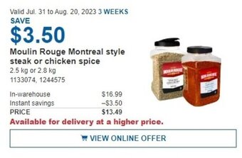 Costco Moulin Rouge Montreal style steak or chicken spice offer