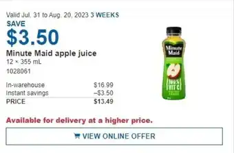 Costco Minute Maid apple juice offer