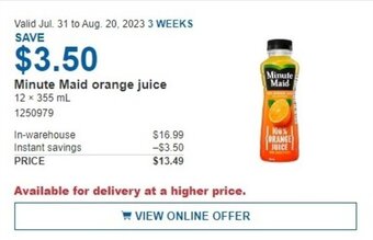 Costco Minute Maid orange juice offer