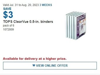 Costco TOPS ClearVue 0.5-in. binders offer