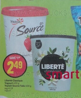 FreshCo Liberté Classique Yogourt or Yoplait Source Tubs offer