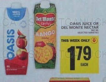 Food Basics OASIS JUICE OR DEL MONTE NECTAR offer