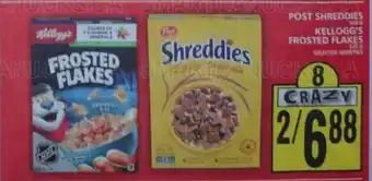 Food Basics POST SHREDDIES OR KELLOGG'S FROSTED FLAKES offer
