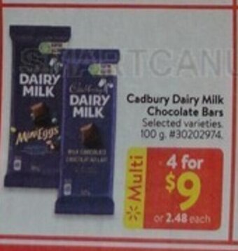 Walmart Cadbury Dairy Milk Chocolate Bars offer