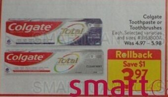 Walmart Colgate Toothpaste or Toothbrushes offer
