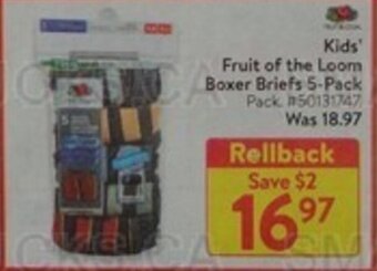 Walmart Kids' Fruit of the Loom Boxer Briefs offer