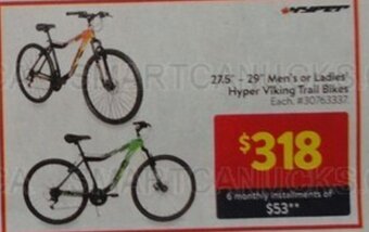 Walmart 27.5 - 29" Men's or Ladies Hyper Viking Trail Bikes offer