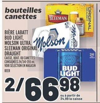 Metro BIÈRE LABATT BUD LIGHT, MOLSON ULTRA, SLEEMAN ORIGINAL DRAUGHT offer