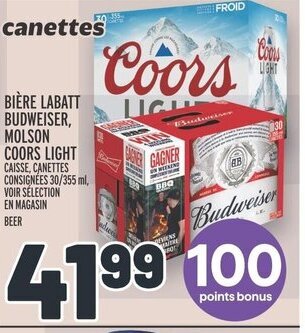 Metro BIÈRE LABATT BUDWEISER, MOLSON COORS LIGHT offer