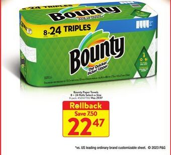 Walmart Bounty paper towels 8 = 24 rolls select-a-size offer