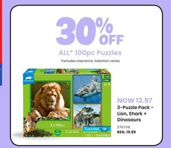 Toys R us 3-puzzle pack - lion, shark + dinosaurs offer