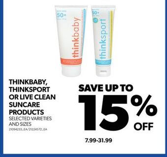 Real Canadian Superstore Thinkbaby, thinksport or live clean suncare products offer