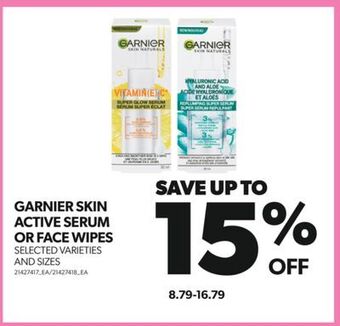 Real Canadian Superstore Garnier skin active serum or face wipes offer