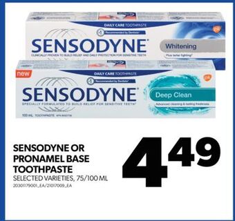 Real Canadian Superstore Sensodyne or pronamel base toothpaste, 75/100 ml offer