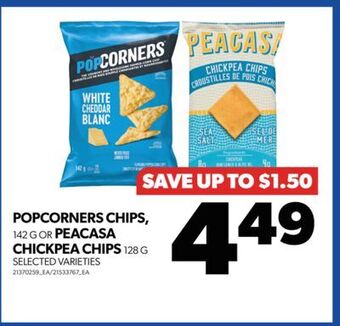 Real Canadian Superstore Popcorners chips, 142 g or peacasa chickpea chips 128 g offer