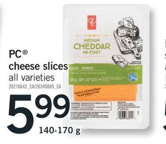 Fortinos Pc® cheese slices, 140-170 g offer