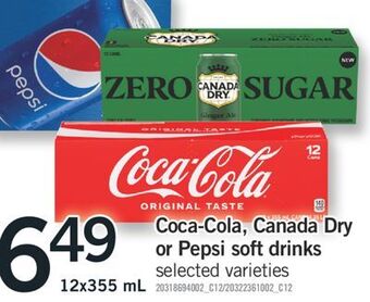 Fortinos Coca-cola, canada dry or pepsi soft drinks, 12x355 ml offer
