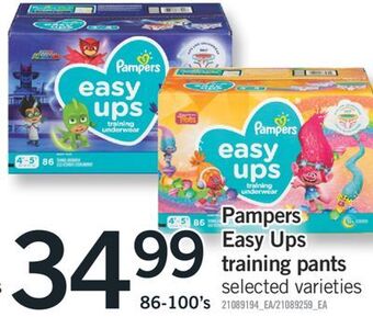 Fortinos Pampers easy ups training pants, 86-100's offer