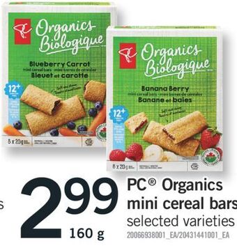 Fortinos Pc® organics mini cereal bars, 160 g offer