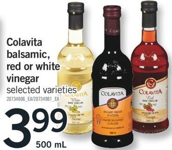 Fortinos Colavita balsamic, red or white vinegar, 500 ml offer