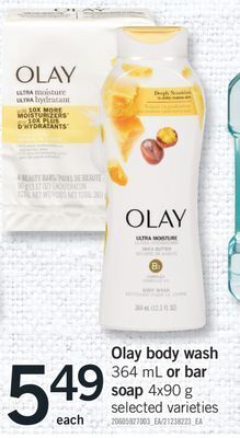 Fortinos Olay body wash 364 ml or bar soap 4 x 90 g offer