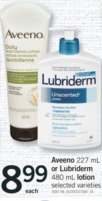 Fortinos Aveeno 227 ml or lubriderm 480 ml lotion offer