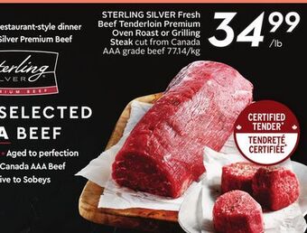Sobeys Fresh beef tenderloin premium oven roast or grilling steak offer