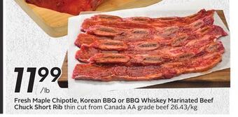 Sobeys Fresh maple chipotle, korean bbq or bbq whiskey marinated beef chuck short rib offer