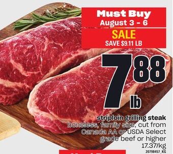 Loblaws Striploin grilling steak offer
