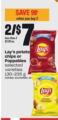 Loblaws Lay's potato chips or poppables, 130-235 g offer