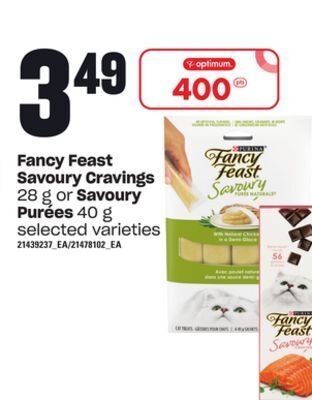 Loblaws Fancy feast savoury cravings, 28 g or savoury purées, 40 g offer