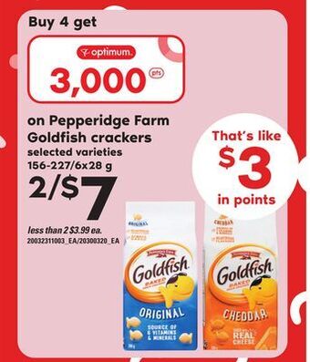 Loblaws Pepperidge farm goldfish crackers, 156-227/6x28 g offer