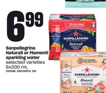Loblaws Sanpellegrino naturali or momenti sparkling water, 6x330 ml offer