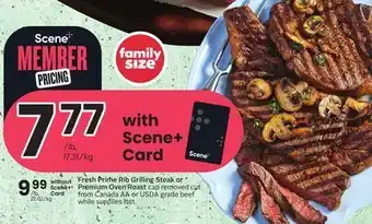 Sobeys Fresh prime rib grilling steak or premium oven roast offer
