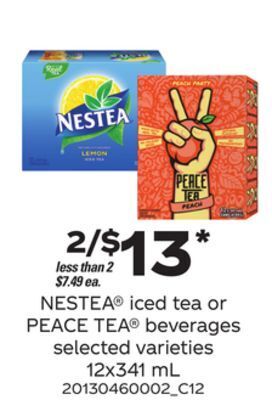 Loblaws Nestea® iced tea or peace tea® beverages, 12x341 ml offer