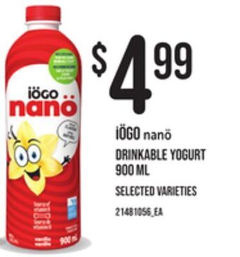 Loblaws Iögo nanö drinkable yogurt, 900 ml offer